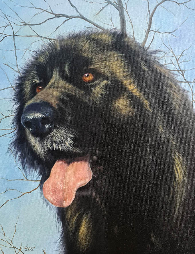 Brugerdefineret maleri af en sort hund