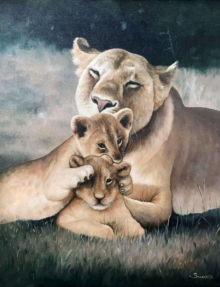 Et maleri af løver vi har lavet